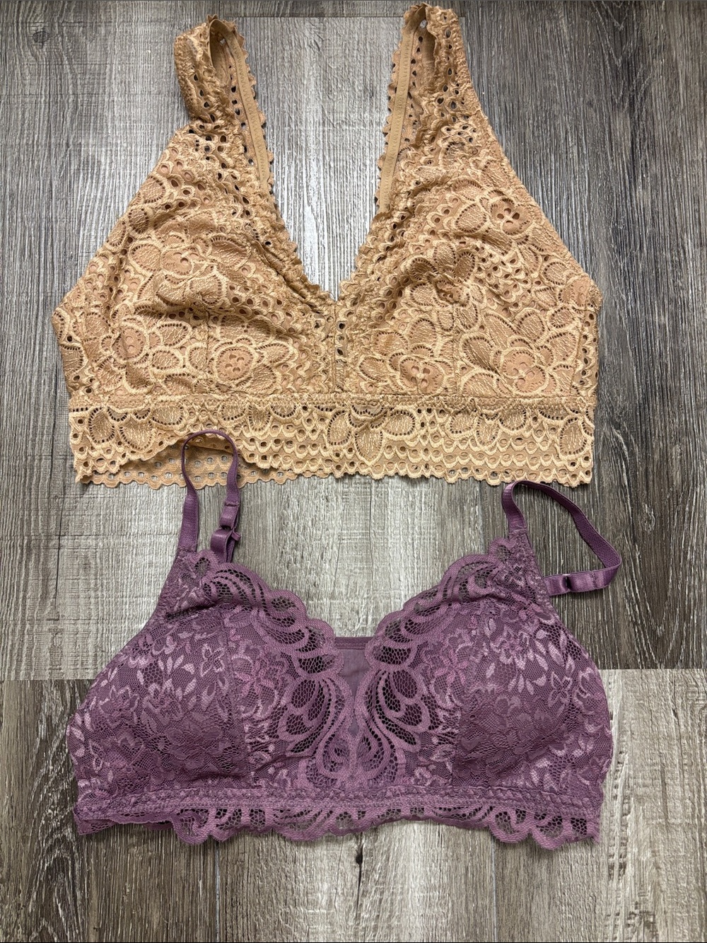 Bali Lace Bralette Duo in Beige and Mauve